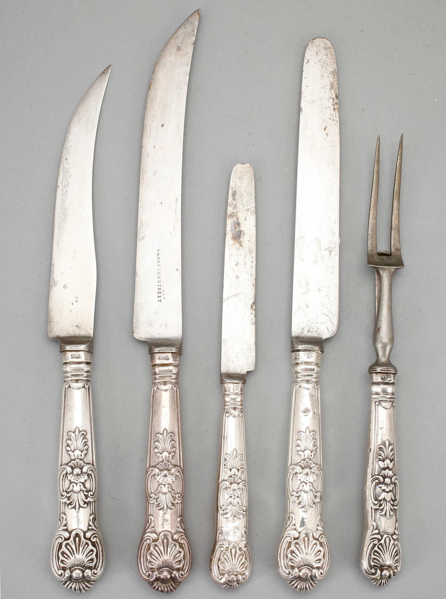 PARTI SILVERBESTICK, 22 delar, oidentifierad mästare, Sheffield, mestadels 1833.