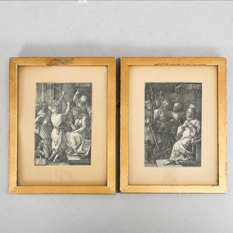 ALBRECHT DÜRER, 2 st gravrer. Avdrag från 1500-talet.