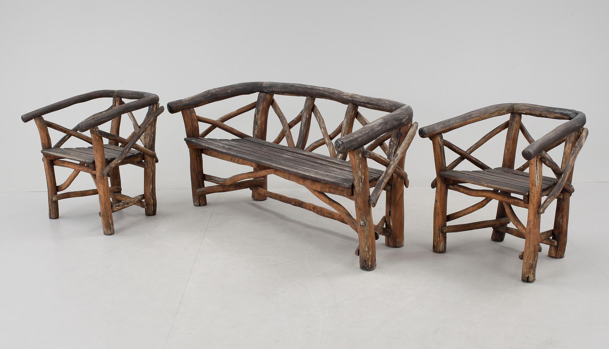 TRÄDGÅRDSMÖBLER, 4 delar, soffa, fåtöljer samt bord, 1900-tal.