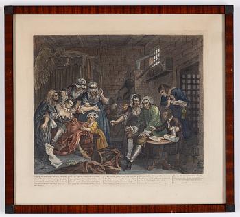 William Hogarth, efter, åtta stycken kolorerade etsningar och gravyrer.