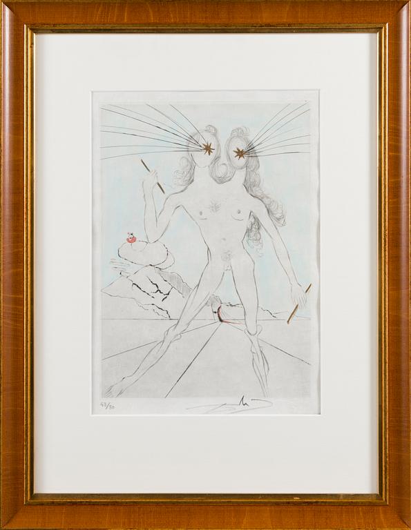 SALVADOR DALI, "Bicephale", grafiskt blad, torrnål i färg på japanskt papper 43/50.