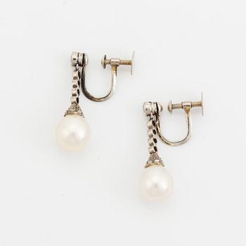 Old cut diamond and pearl earrings.