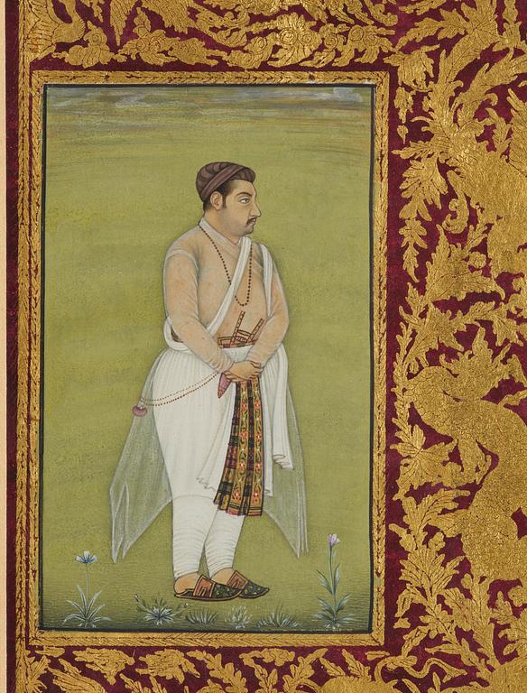 Three Moghul paintings/album leafs, 19th century and early 20th century.