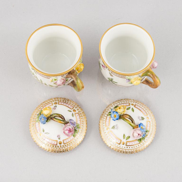 Royal Copenhagen, a pair of 'Flora Danica' porcelain custard cups, Denmark, 1969-73.