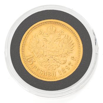 Guldmynt, Ryssland, Nikolaj II, 15 Rubel, 1897.