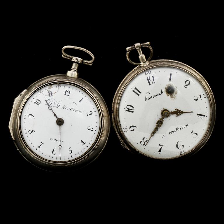 FICKUR, 2 st,silver, DD Neveren, London samt Hovenschöld, Stockholm, 1800-tal.
