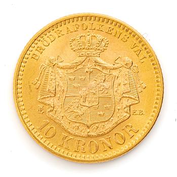 Guldmynt, Sverige, Oskar II, 10 kronor, 1901.