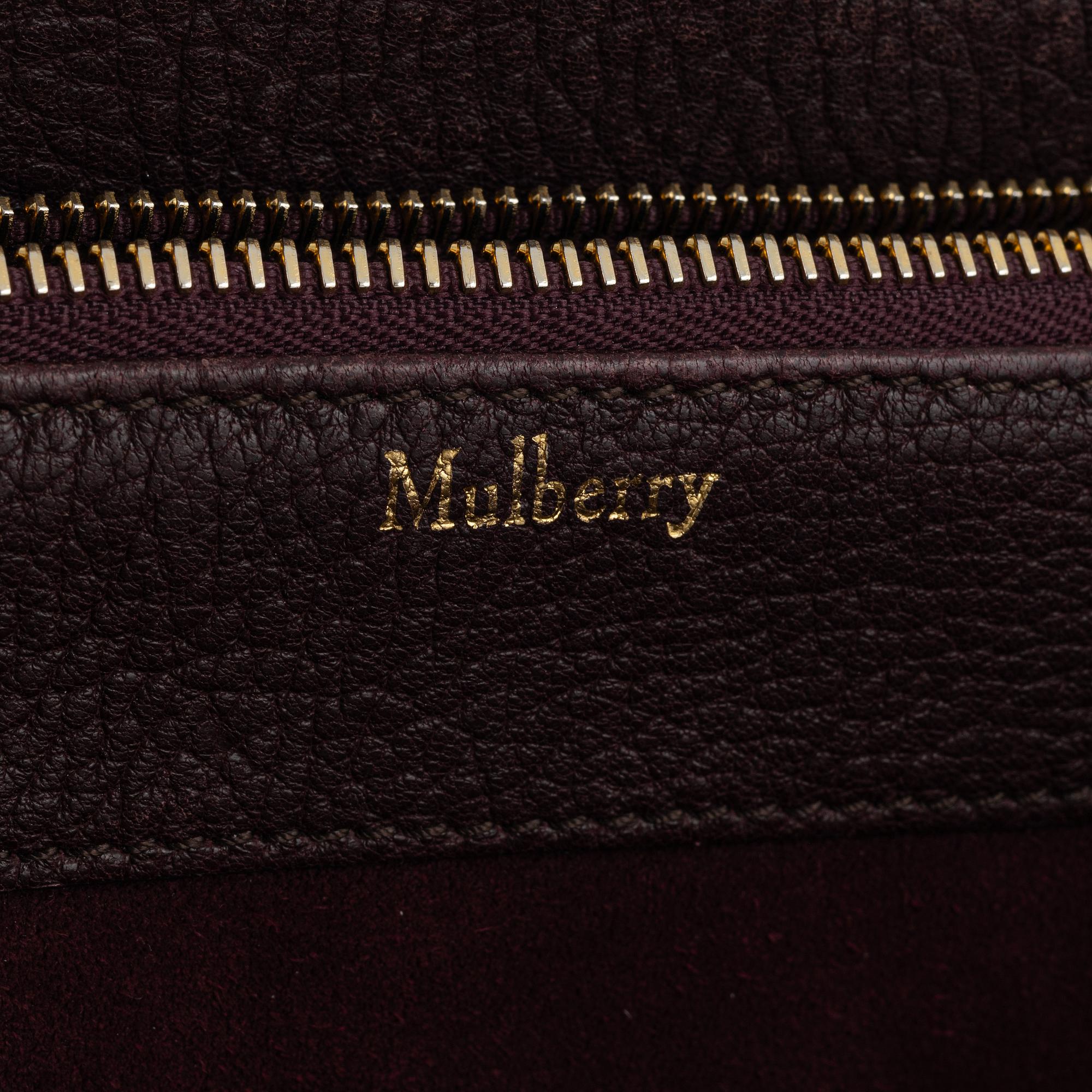 Mulberry, a burgundy leather handbag.