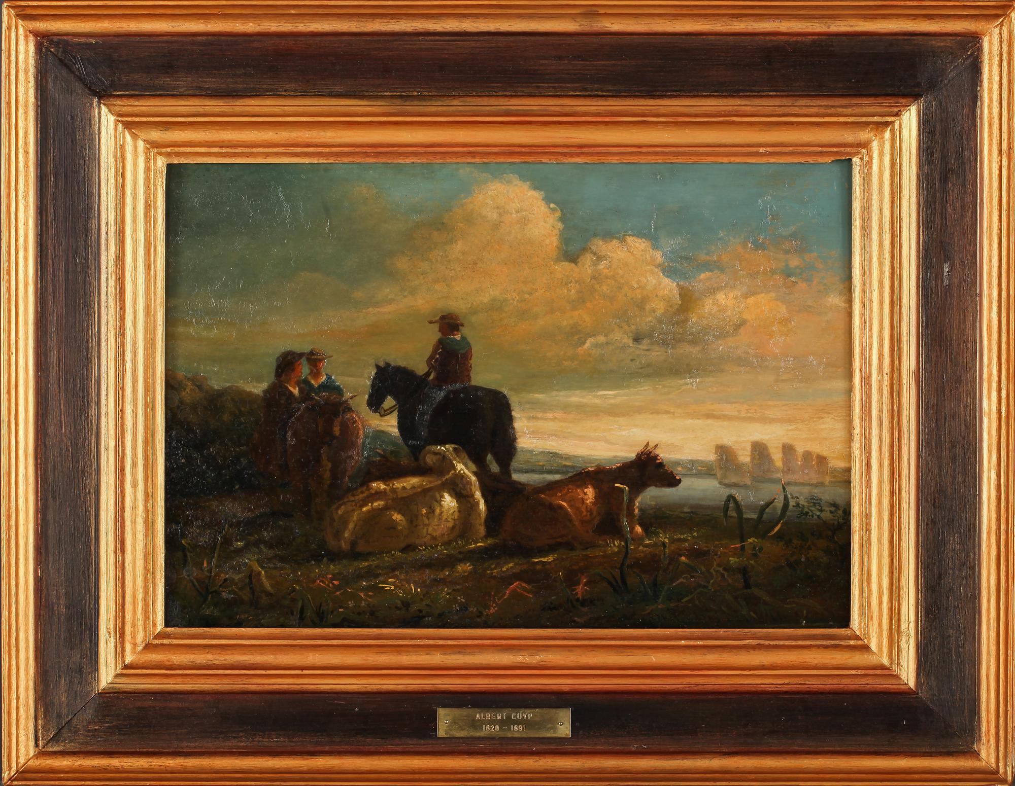 AELBERT CUYP, efter, olja på pannå, 1800-tal.