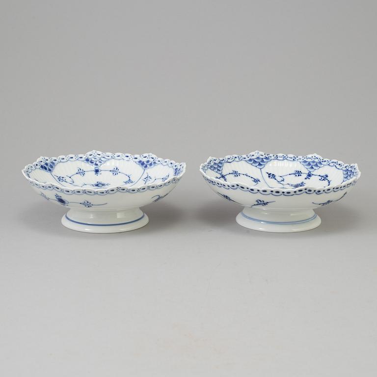 Six pieces of 'Musselmalet' porcelain from Royal Copenhagen, Denmark.