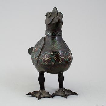 A Japanese bronze and cloisonné censer in the shape of a bird, 20th Century.