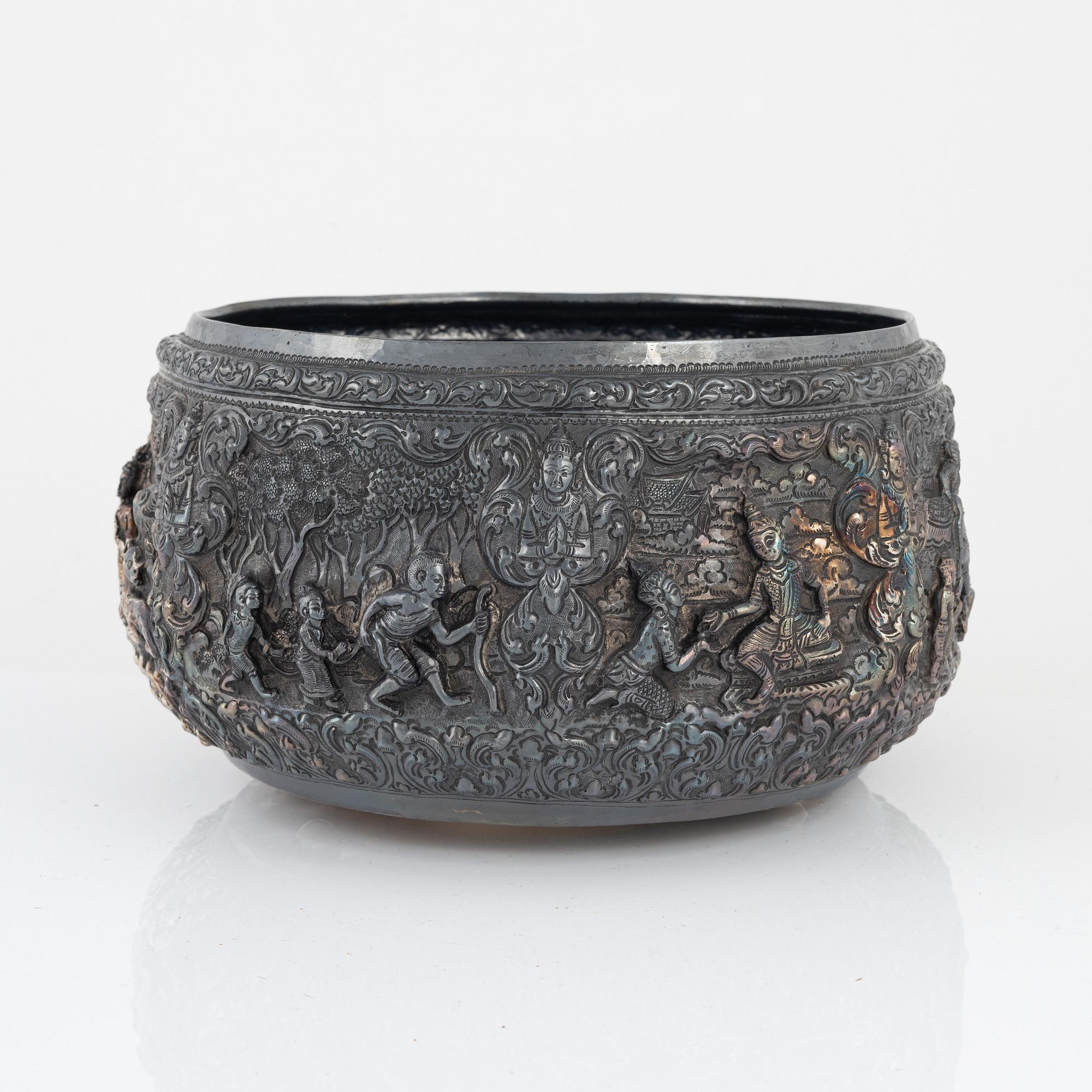 Bowl, low-grade silver, Southeast Asia.