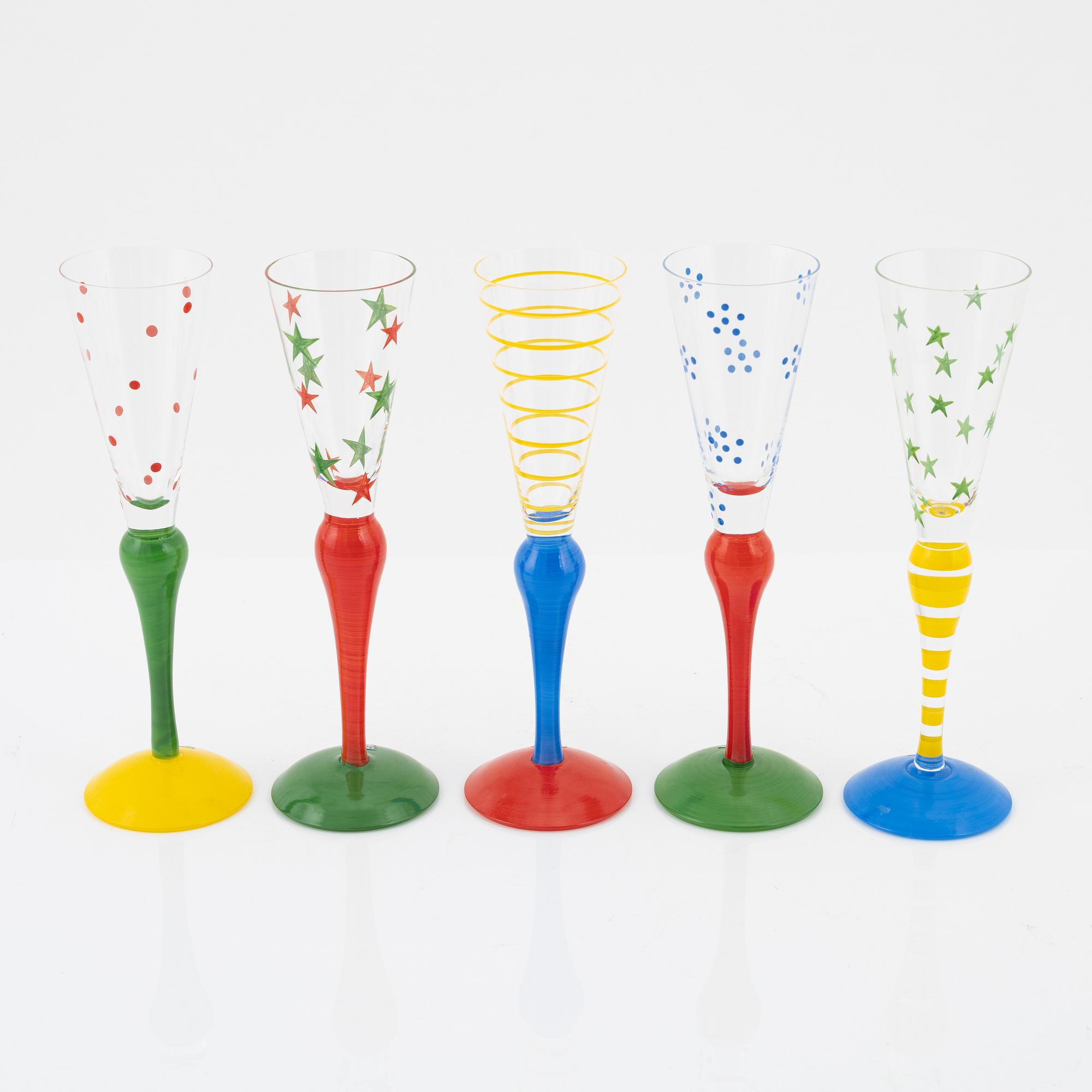 Anne Nilsson, snapsglas, 13st, "Clown", Orrefors, signerade.