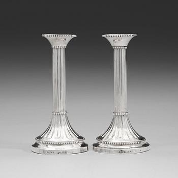 102. A pair of Swedish 18th century silver candlesticks, mark of Anders Brandt, Norrköping 1784.