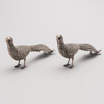 Two bird table decorations in silver, Spain after 1934.