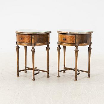 A pair of 1940s birch bedside tables Louis XVI style.