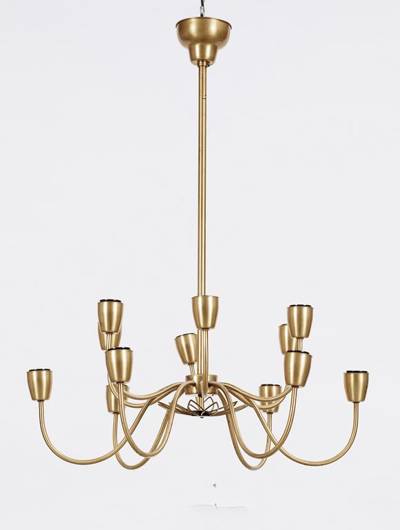 A Hans Bergström twelve light brass chandelier, Ateljé Lyktan, Helsingborg 1940's.