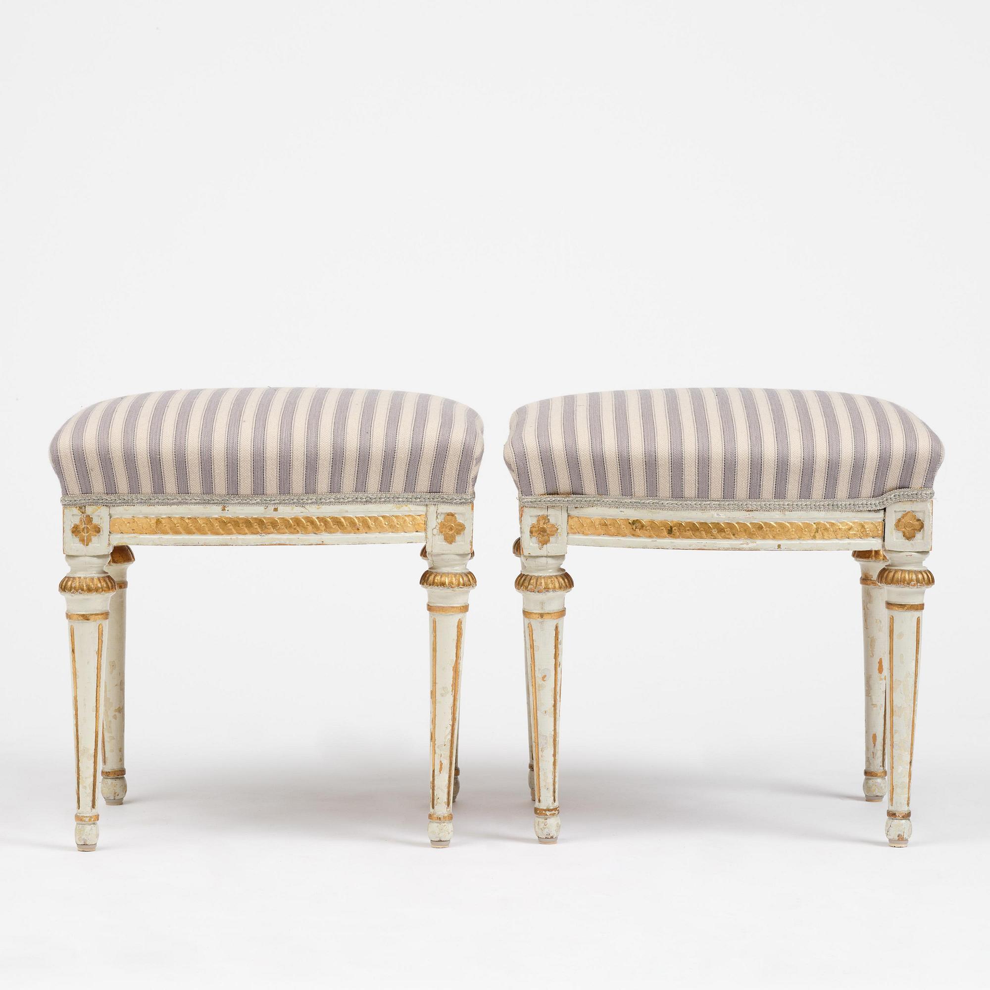 A pair of Gustavian stools attributed to E. Öhrmark (master in Stockholm 1777-1813).