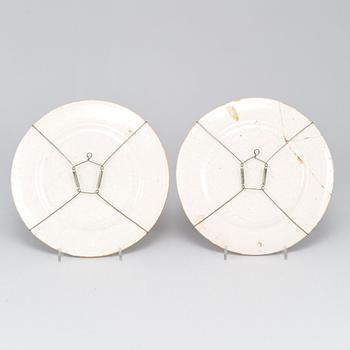 A large majolica 'istoriato' dish and two plates, 20th Century.