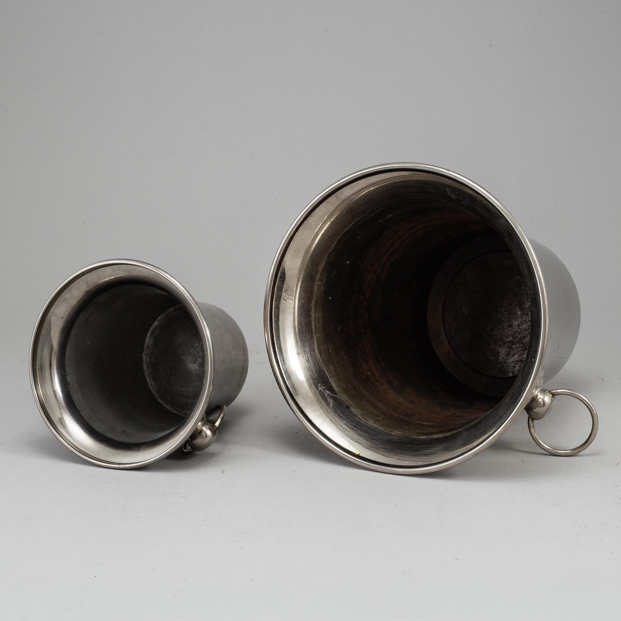 A silver plated wine cooler and ice bucket, one by O H Lagerstedt A-B Eskilstuna, mid 20th century.