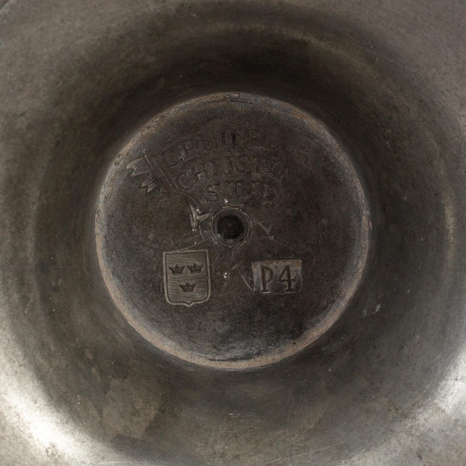 P Lindborg, ljusstakar, ett par, tenn, Kristianstad 1845.