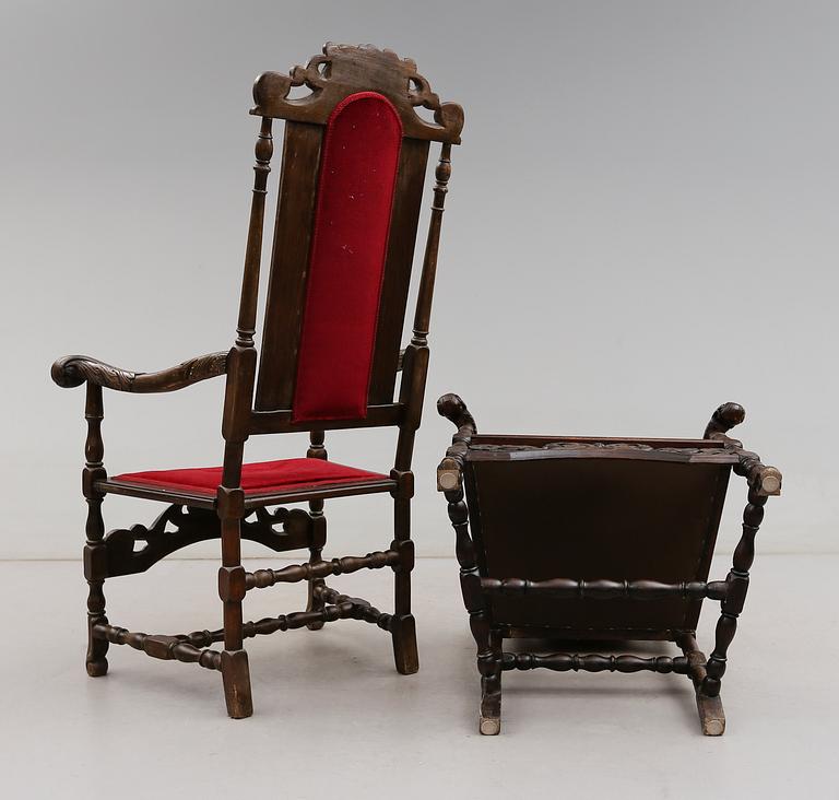 KARMSTOLAR, 1 par, barockstil, omkring år 1900.