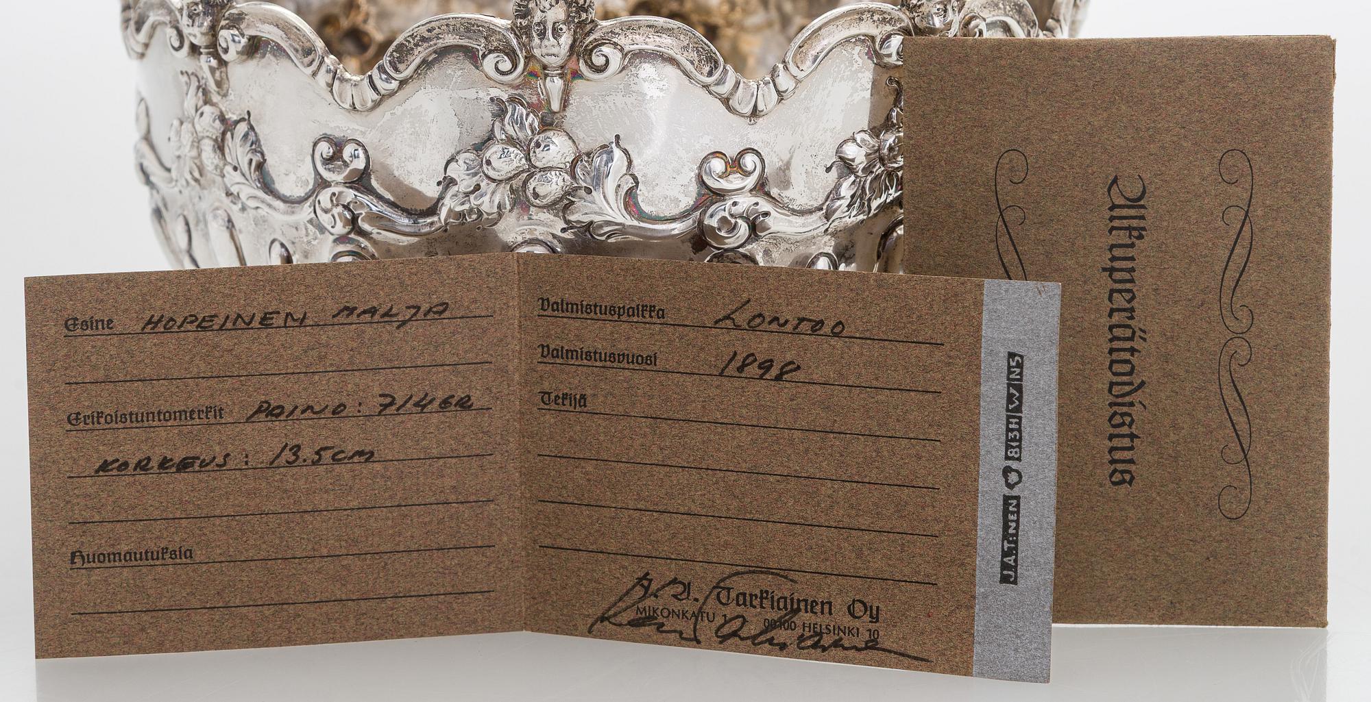 Charles Stuart Harris, malja, sterlinghopeaa, Lontoo 1898.