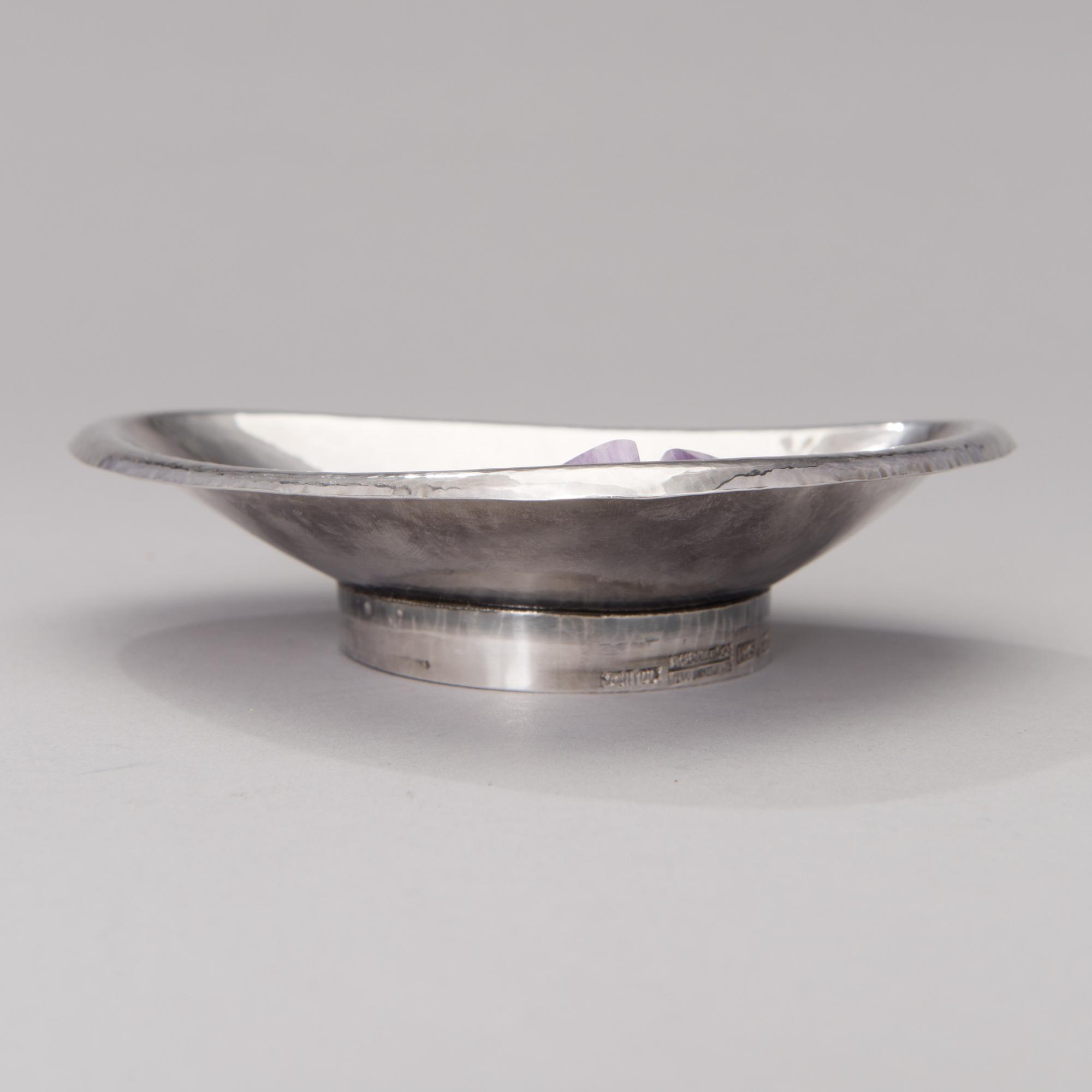 a silver bowl and a beaker with amethyst decor, mark of Reijo Sirkeoja, Hopeataidetakomo, Tampere Finland 1964-65.