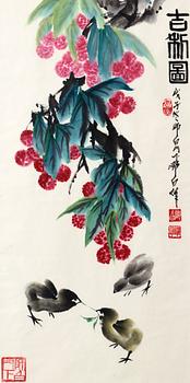532. MÅLNING, av Deng Baiyuejin (1958-), "A picture of freshness and fortune" (guxintu), signerad och daterad 2008.