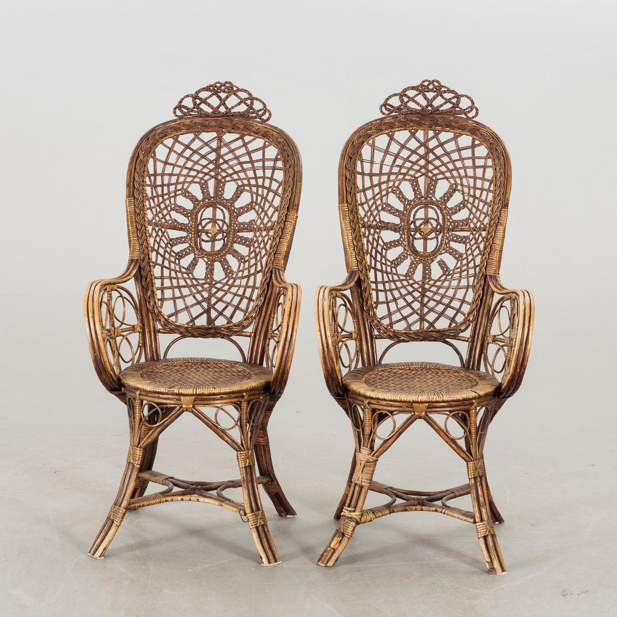 A pair of rattan chairs, early 20th century.