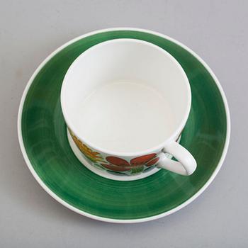 STIG LINDBERG, six 'Tahiti' bone china tea cups and saucers from Gustavsberg, 1970's.