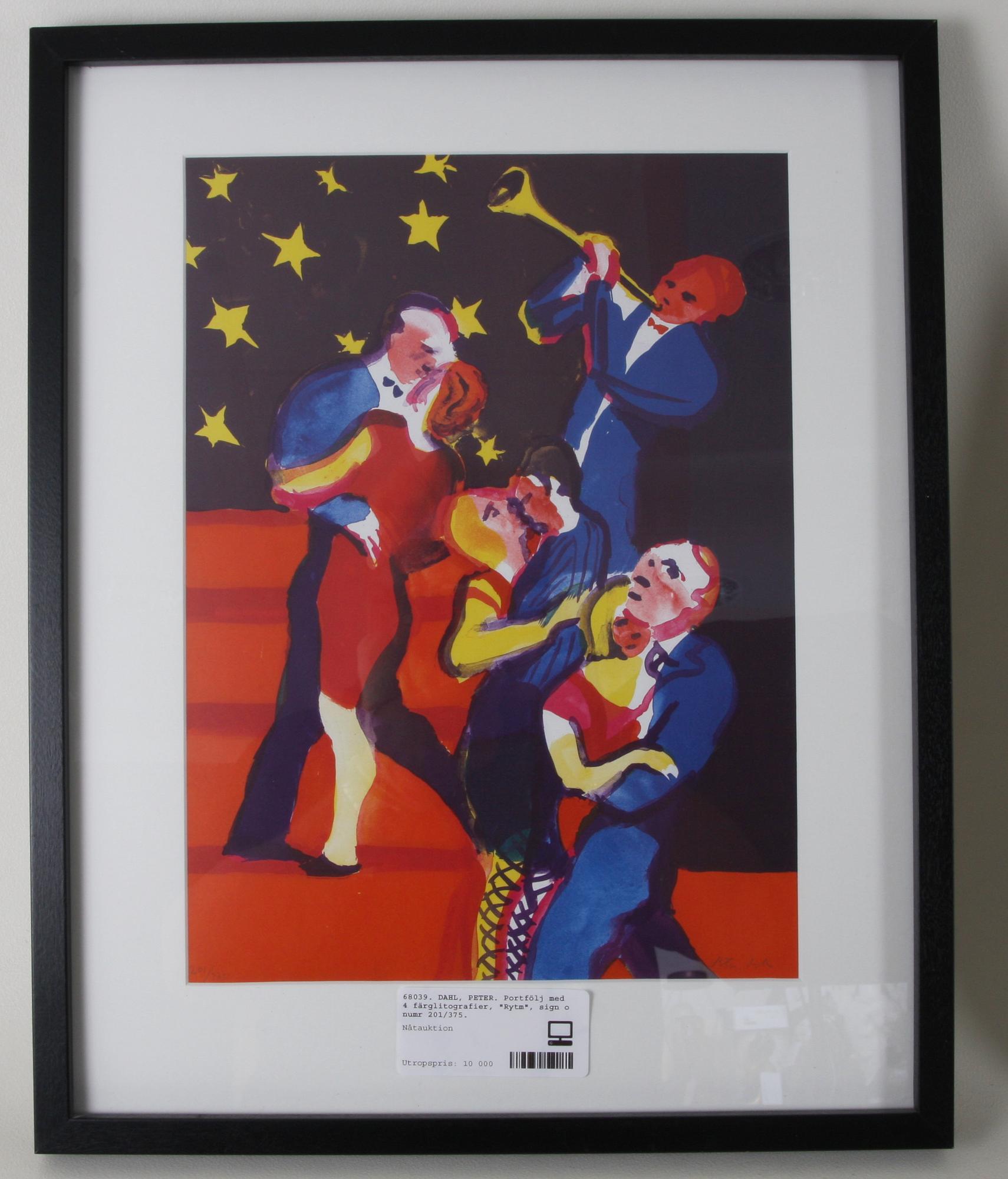 DAHL, PETER. Portfölj med 4 färglitografier, "Rytm", sign o numr 201/375.