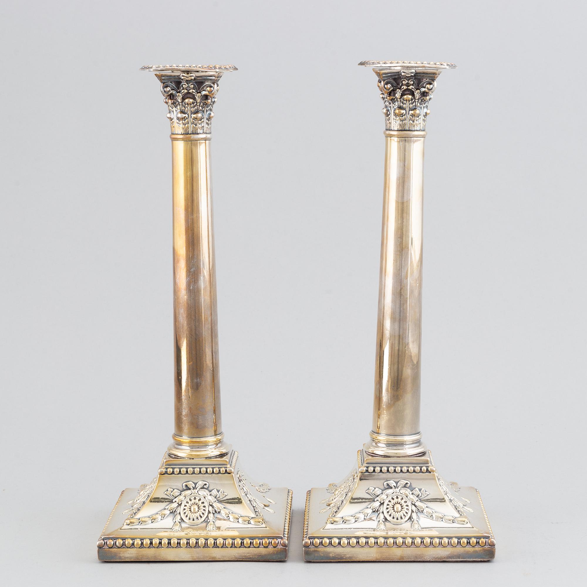 A pair of George III candlesticks, by John Parsons and Co., Sheffield 1788.