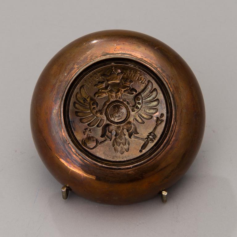 A FABERGE COPPER DISH, for the suport of soldiers in WWI, 1914.