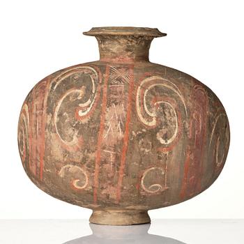 A well-painted dark grey pottery cocoon jar, 
Han dynasty (206 BC-AD 220).