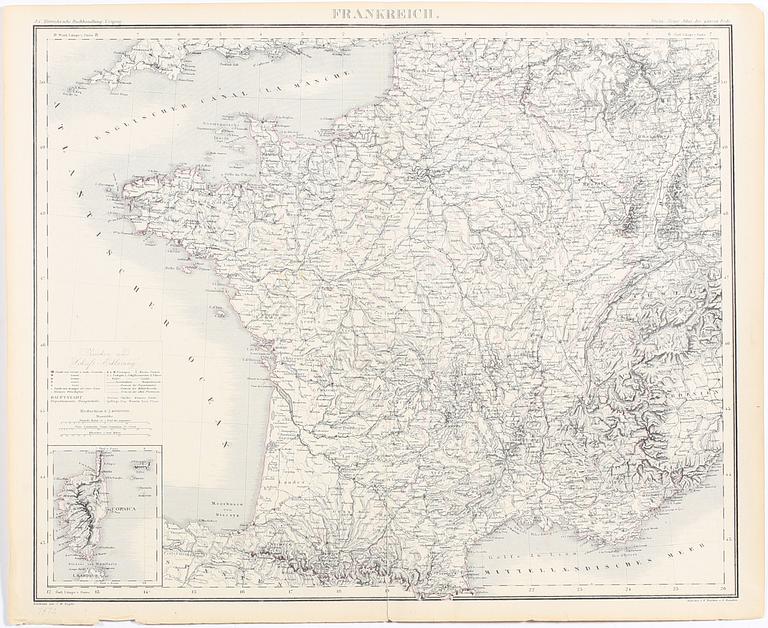 PARTI KARTOR, 7 st, bla världsdelarna och del av Nordamerika, Stein 1870-tal.