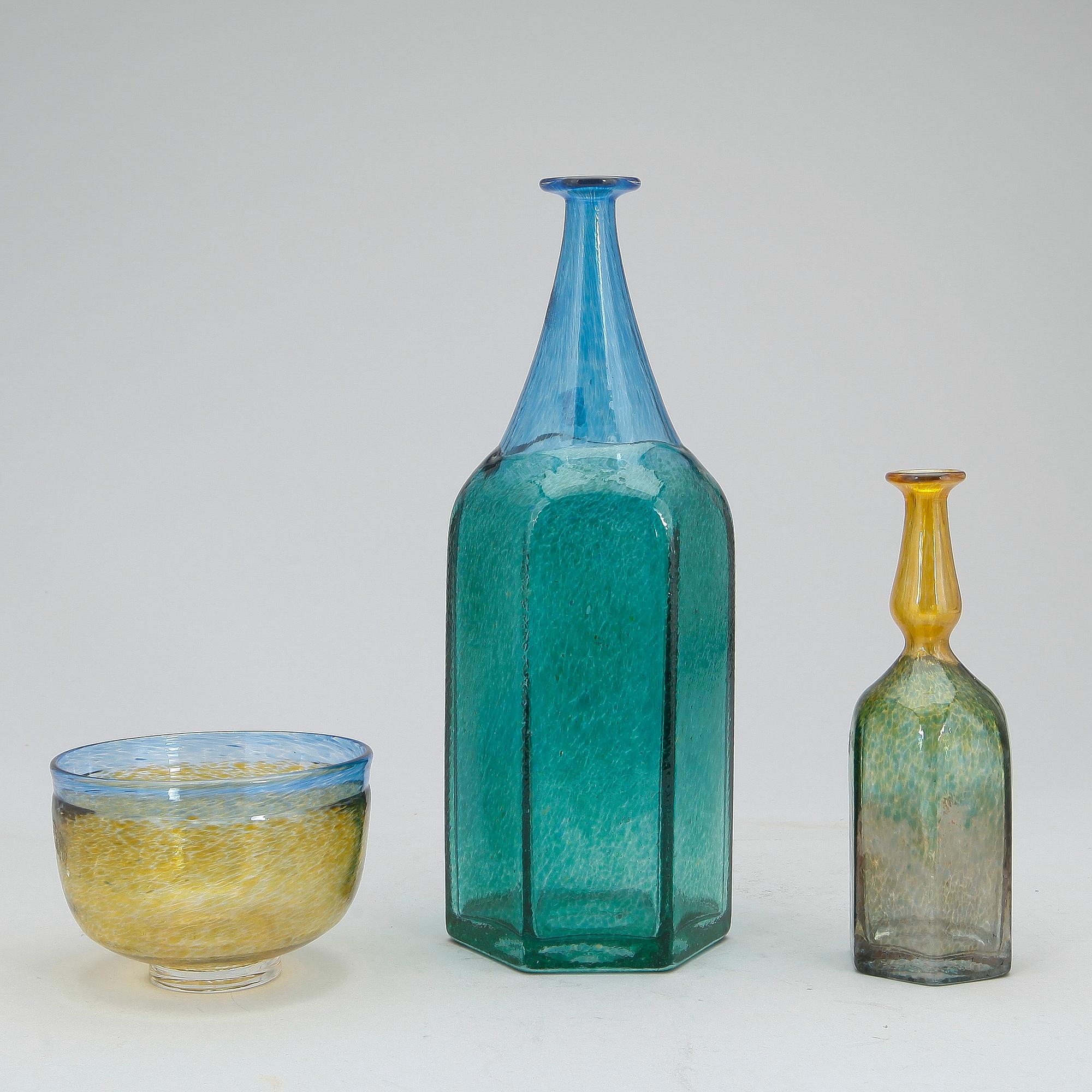 VASER samt SKÅL, 2+1, glas, Bertil Vallien, Boda, 1970-tal.