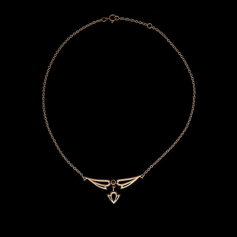 HALSSMYCKE, "Illusioni", brons, cabochonslipad granat, Kalevala Koru.