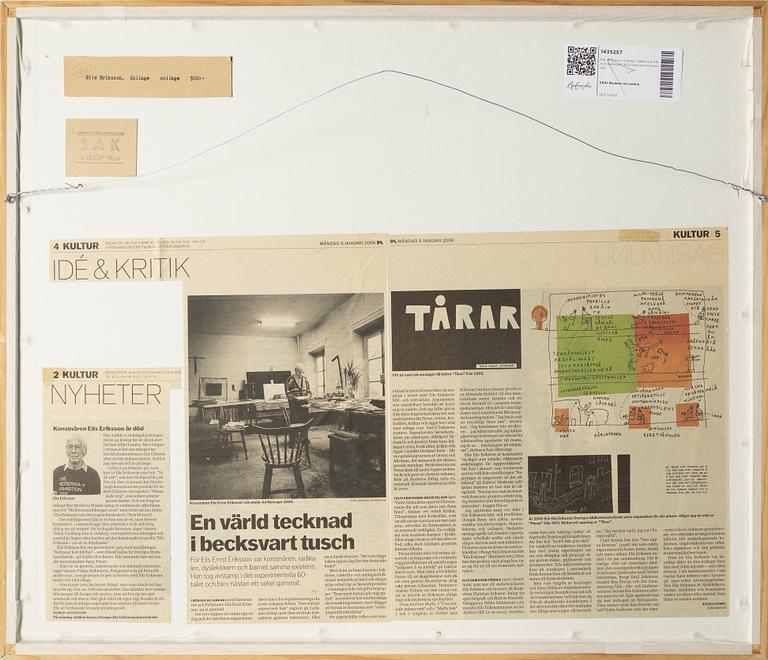 Elis Eriksson, collage, signed E E and dated 1963 with type writer.