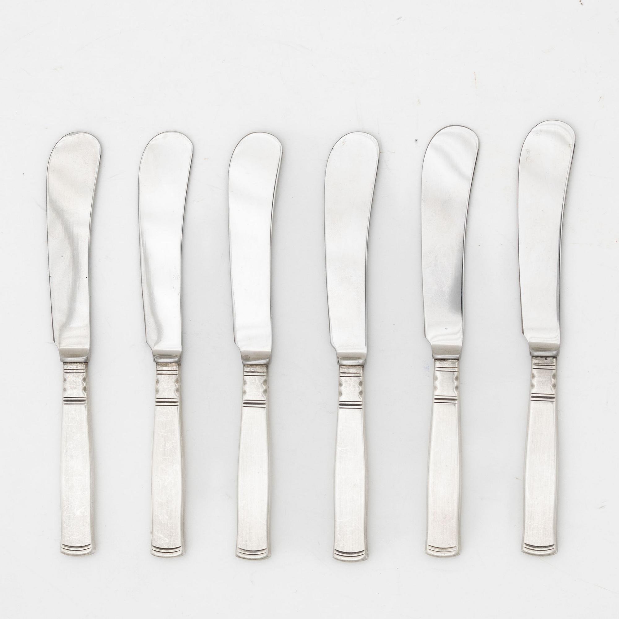 Jacob Ängman, smörknivar, 6 st, silver, "Rosenholm", GAB, Eskilstuna 1990-93.