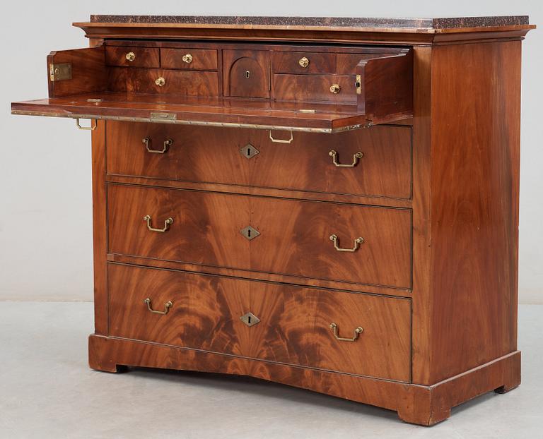 A Swedish Empire 19th century writing commode with porphyry top.