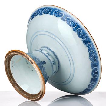 A blue and white tazza, Qing dynasty, 19th Century.