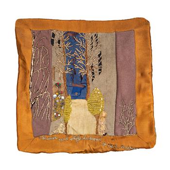 189. Anna Casparsson, an embroidery, "Flickan med strykstickorna av H.C. Andersen", ca 30,5 x 30,5-31,5 cm.