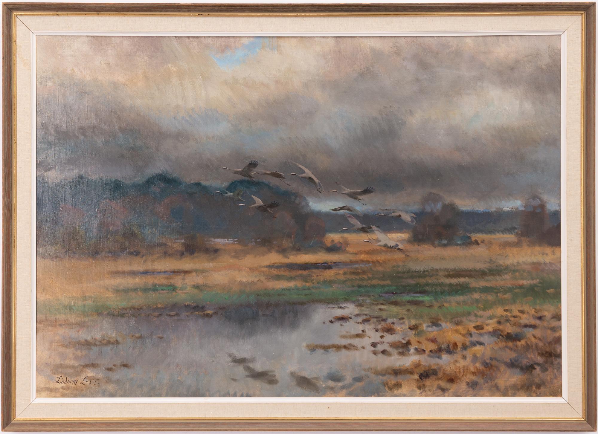 Lindorm Liljefors, Landscape with Cranes.