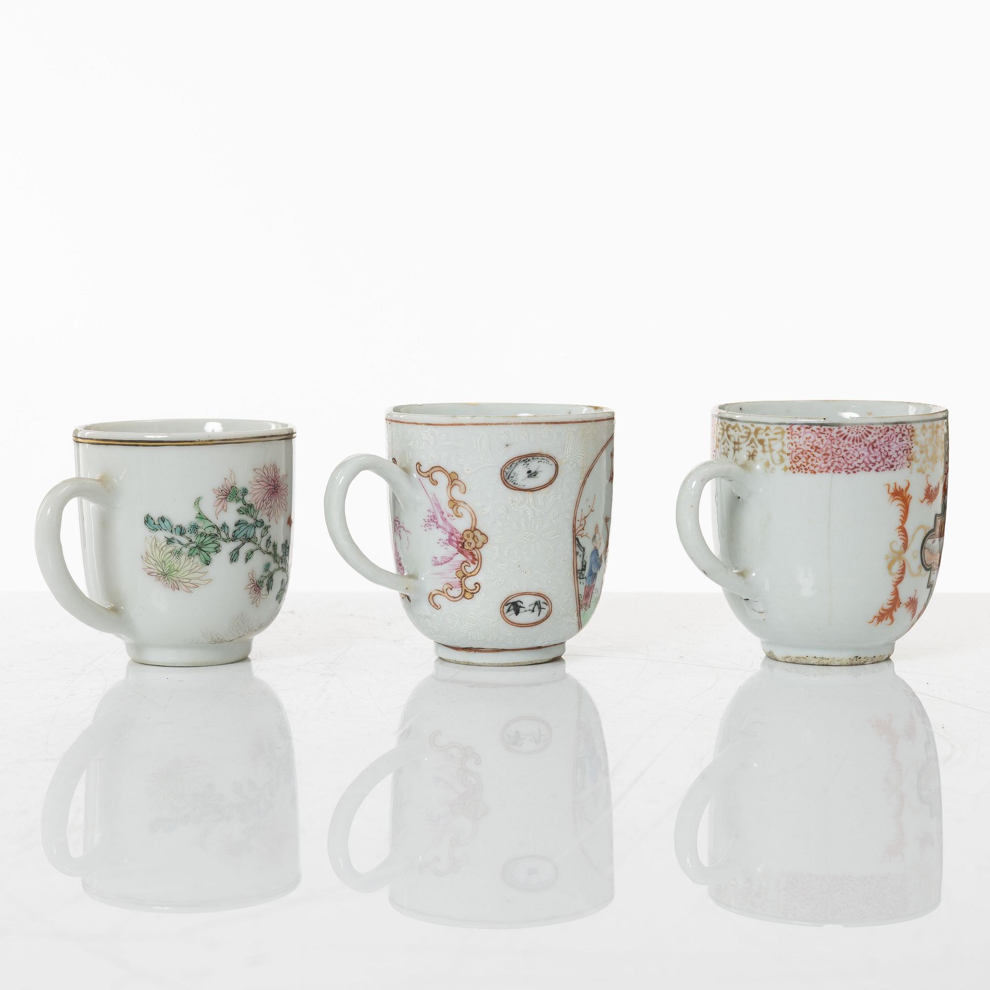 Koppar, åtta stycken, porslin. Qingdynastin, 1700-tal.