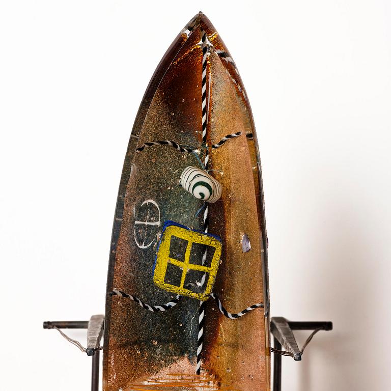 Bertil Vallien, a unique sand cast glass sculpture of a boat, Kosta Boda, Sweden, 1980s.