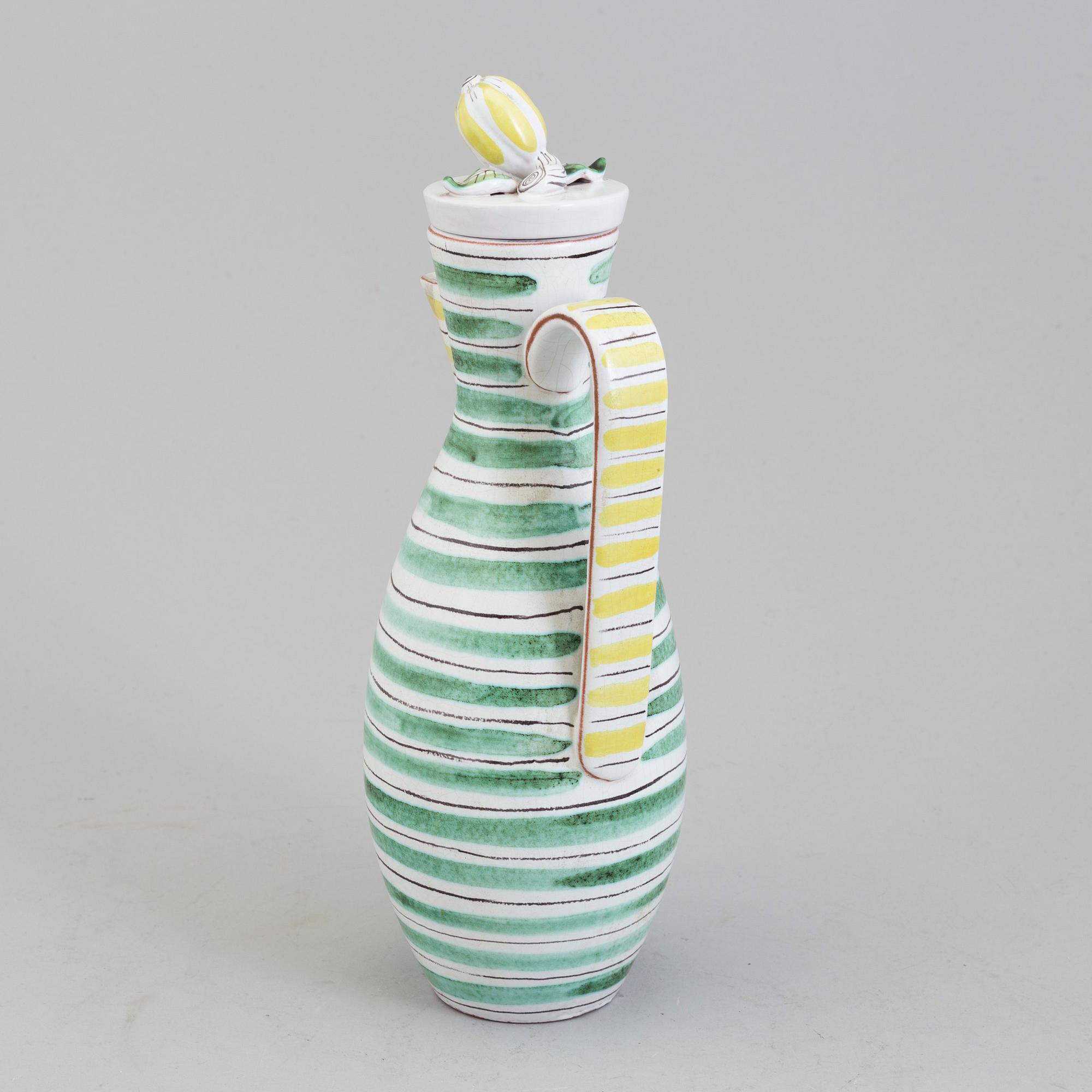 STIG LINDBERG, kanna med lock, fajans, Gustavsberg studio 1940-/50-tal.