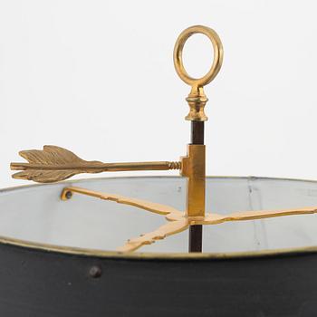 An Empire-style three-light bouillotte lamp, late 19th Century.