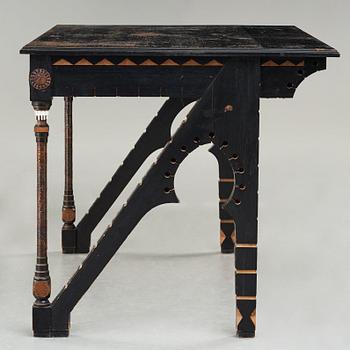 Carlo Bugatti, attributed to, an ebonized wood and walnut desk, Turin, Italy ca 1900.