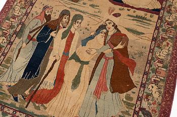 A semi-antique pictoral Kashan carpet, Central Persia, c. 214 x 130 cm.